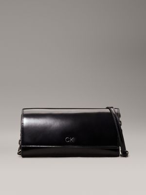 black shiny crossbody wallet bag for women calvin klein