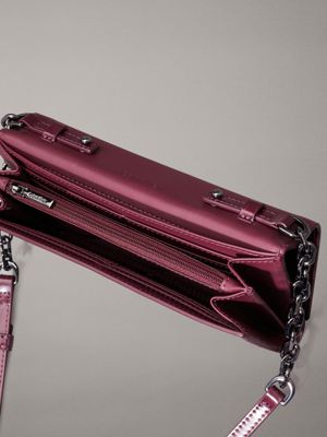 oxblood shiny crossbody wallet bag for women calvin klein