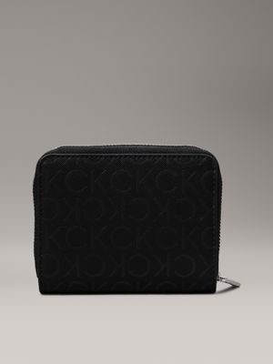 black monogram pu logo zip around wallet for women calvin klein