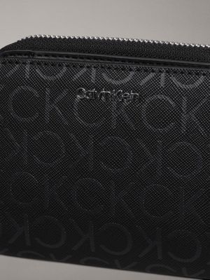 black monogram pu logo zip around wallet for women calvin klein