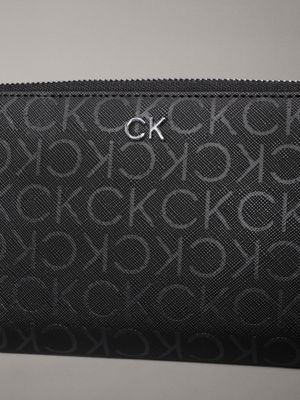 black monogram pu large logo zip around wallet for women calvin klein