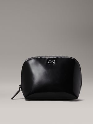 black shiny makeup bag for women calvin klein