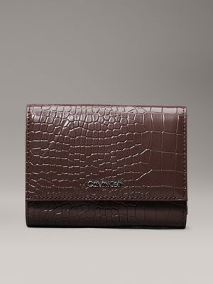 brown crocodile trifold wallet for women calvin klein