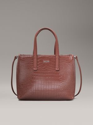 brown small croc effect tote bag for women calvin klein