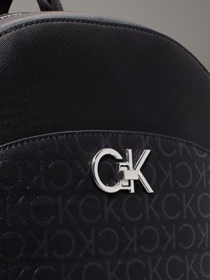 black monogram pu logo round backpack bag for women calvin klein