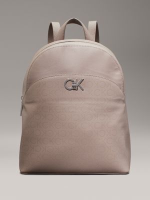 brown logo round backpack bag for women calvin klein