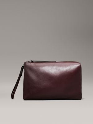 brown oversized nappa leather clutch for women calvin klein