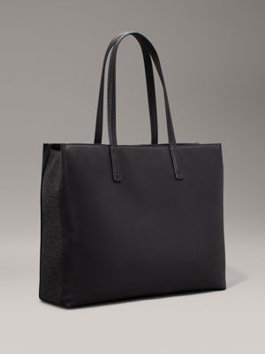 black monogram pu saffiano tote bag for women calvin klein