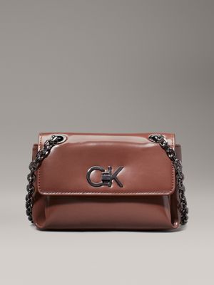 brown convertible small shiny shoulder bag for women calvin klein