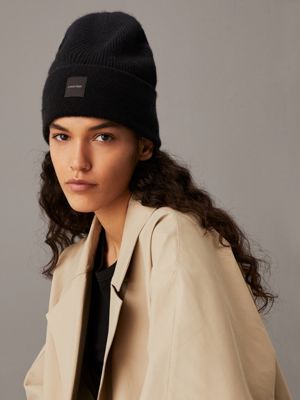 ck black soft cashmere beanie for women calvin klein