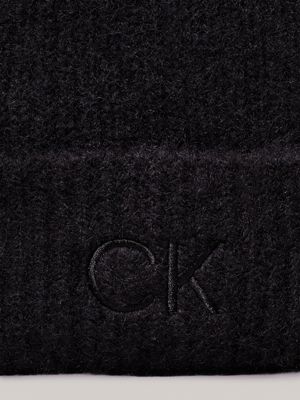 ck black soft pom-pom beanie for women calvin klein