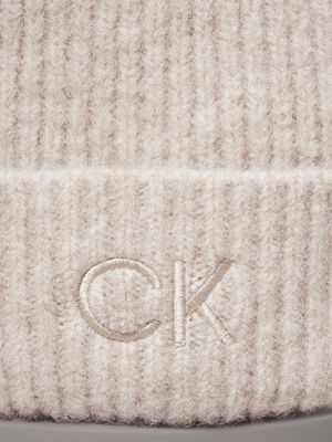 gray morn soft pom-pom beanie for women calvin klein