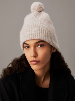 gray morn soft pom-pom beanie for women calvin klein