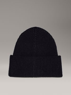 ck black wool cashmere blend beanie for women calvin klein