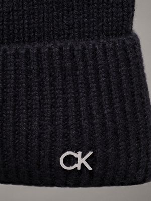 ck black wool cashmere blend beanie for women calvin klein