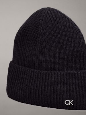 ck black wool cashmere blend beanie for women calvin klein