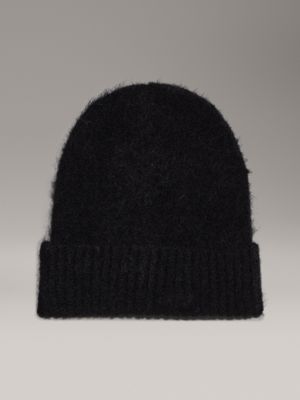 ck black alpaca wool beanie for women calvin klein