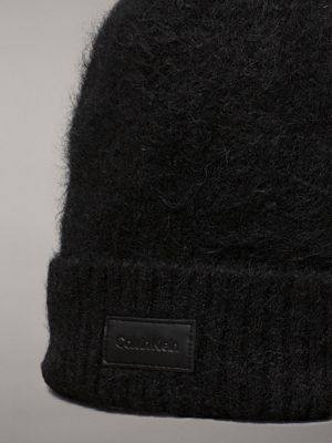 ck black alpaca wool beanie for women calvin klein