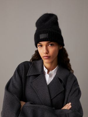 ck black alpaca wool beanie for women calvin klein