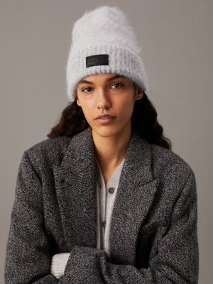 light grey heather alpaca wool beanie for women calvin klein