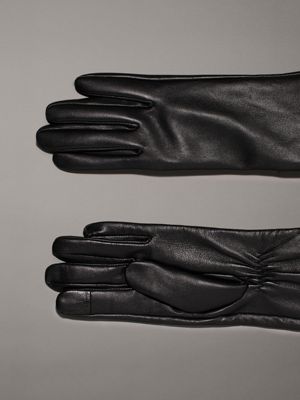 ck black long leather touchscreen gloves for women calvin klein