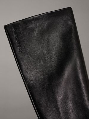 ck black long leather touchscreen gloves for women calvin klein