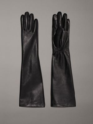 black long leather touchscreen gloves for women calvin klein