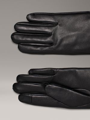 ck black nappa leather touchscreen gloves for women calvin klein