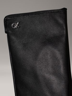 ck black nappa leather touchscreen gloves for women calvin klein