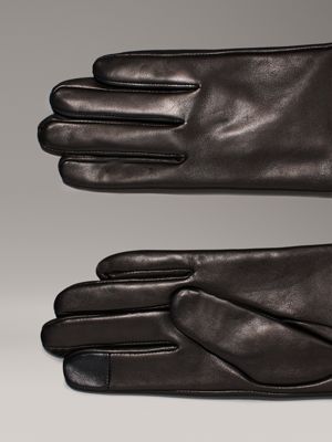 ck black warm leather touchscreen gloves for women calvin klein