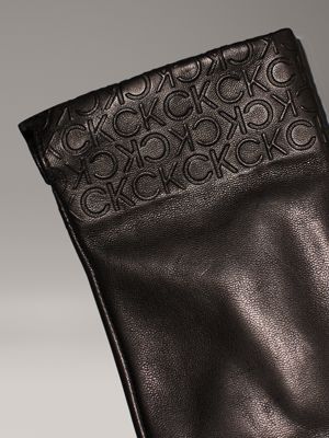 ck black warm leather touchscreen gloves for women calvin klein