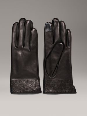 black warm leather touchscreen gloves for women calvin klein