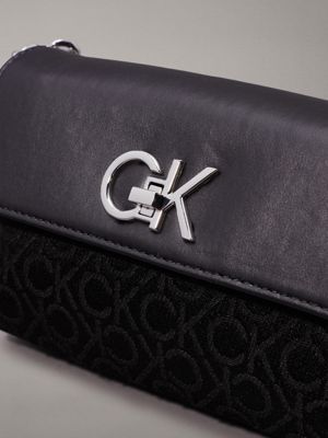 ck black mono jacquard small logo jacquard crossbody bag for women calvin klein