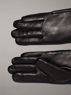 black/neutral leather touchscreen gloves for women calvin klein jeans