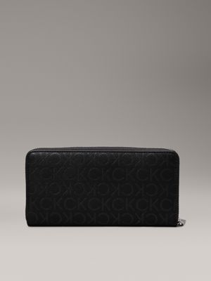 black monogram pu large logo zip around wallet for women calvin klein