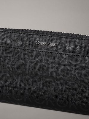 black monogram pu large logo zip around wallet for women calvin klein