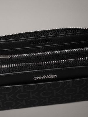 black monogram pu large logo zip around wallet for women calvin klein