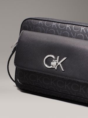 black monogram pu logo crossbody bag for women calvin klein