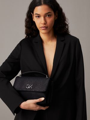 black monogram pu convertible logo shoulder bag for women calvin klein