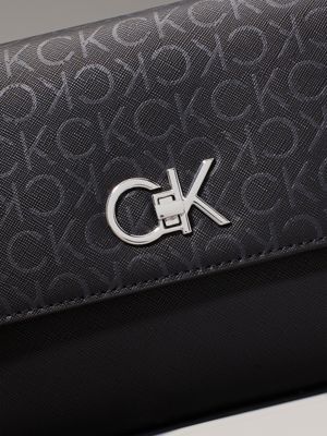 black monogram pu convertible logo shoulder bag for women calvin klein