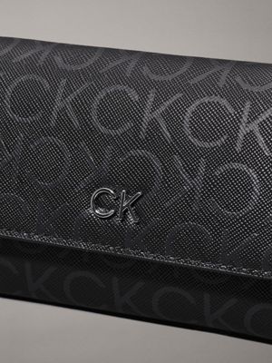 black monogram pu logo trifold wallet for women calvin klein