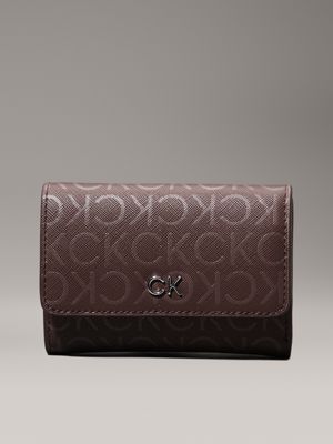 brown logo trifold wallet for women calvin klein