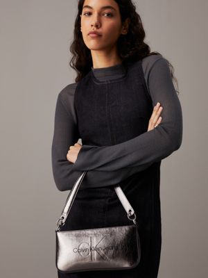 gunmetal metallic shoulder bag for women calvin klein jeans