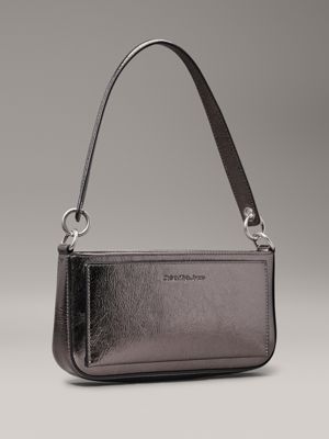 gunmetal metallic shoulder bag for women calvin klein jeans