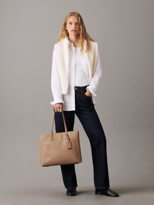 beige logo tote bag for women calvin klein