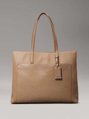 light brown logo tote bag for women calvin klein