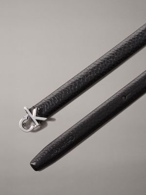 black wąski skórzany pasek z logo dla kobiety - calvin klein