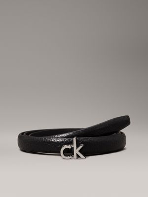 black slim leather logo belt for women calvin klein