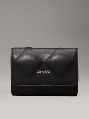 black small quilted rfid trifold wallet for women calvin klein