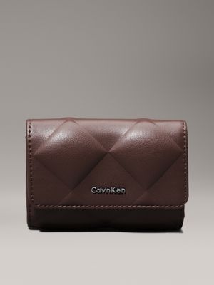 brown small quilted rfid trifold wallet for women calvin klein